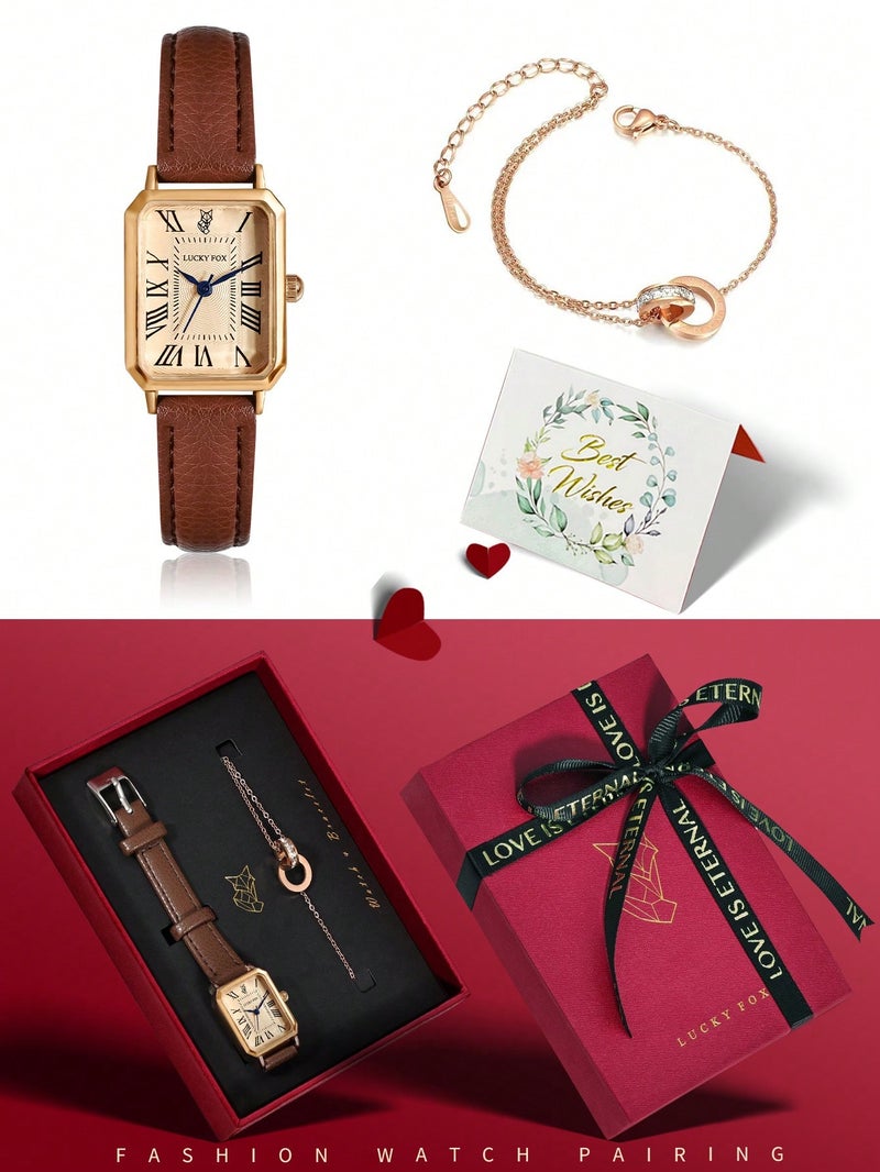 هدايا فالنتاين علبة هدايا حمراء تحتوي على طقم ساعة مع سوار في علبة فاخرة – هدايا يوم الحب الأنيقة - Image 3